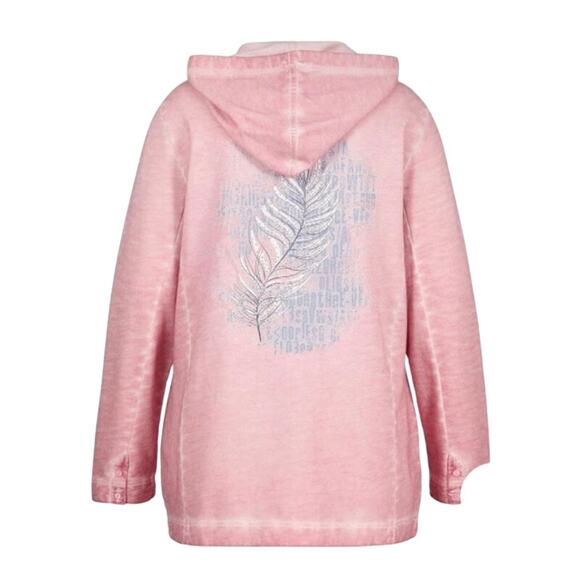 Ulla Popken Sz 28/30 Distressed Pink Full-zip Hooded Sweatshirt with Rhinestones - Picture 3 of 16